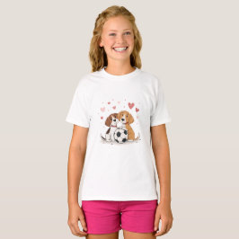 Cute Dogs with Soccer Ball on Valentines Day T-Shirt