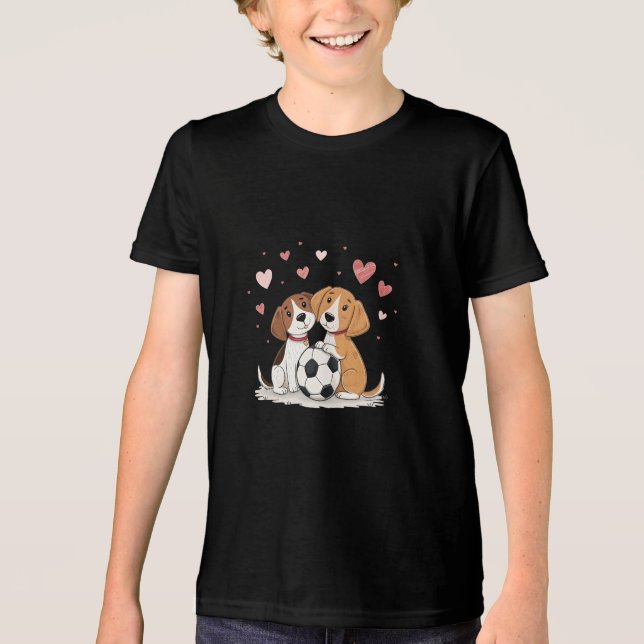 Cute Dogs with Soccer Ball on Valentines Day Tri-Blend Shirt (Vorderseite)
