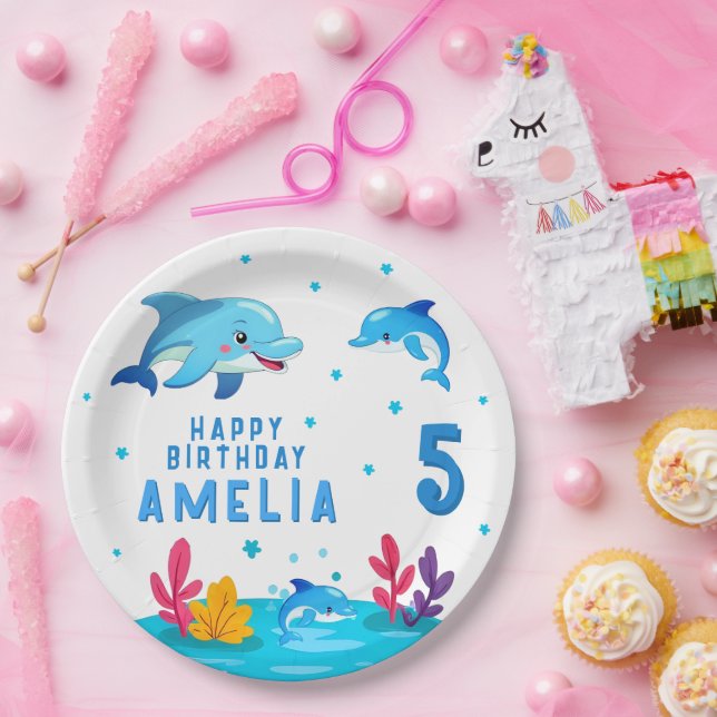 Cute Dolphin Sea Animals Birthday Party Pappteller (Party)