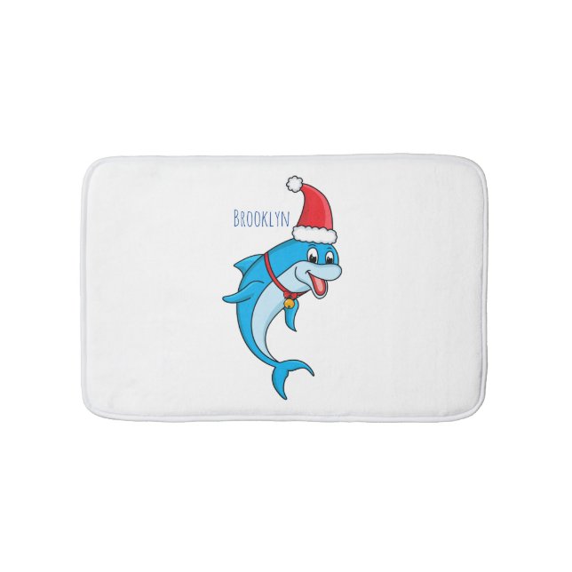 Cute dolphin with Santa hat cartoon Badematte (Vorderseite)