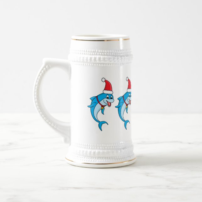 Cute dolphin with Santa hat cartoon Bierglas (Links)