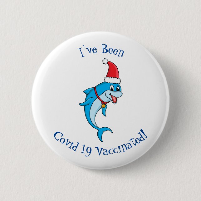Cute dolphin with Santa hat cartoon Button (Vorderseite)
