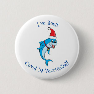 Cute dolphin with Santa hat cartoon Button