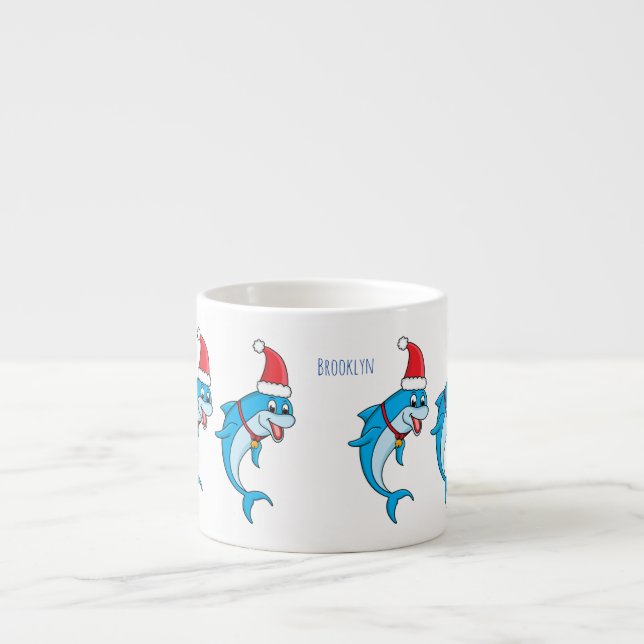 Cute dolphin with Santa hat cartoon Espressotasse (Vorderseite)
