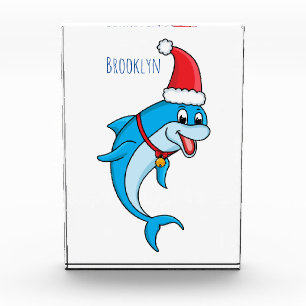 Cute dolphin with Santa hat cartoon Fotoblock