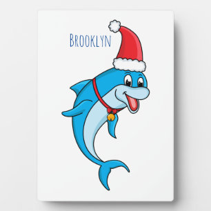 Cute dolphin with Santa hat cartoon Fotoplatte