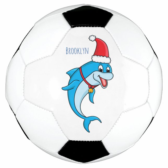 Cute dolphin with Santa hat cartoon Fußball (Vorderseite)