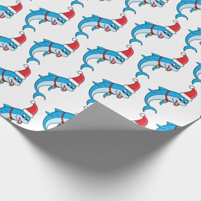 Cute dolphin with Santa hat cartoon Geschenkpapier (Ecke)
