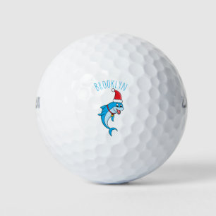 Cute dolphin with Santa hat cartoon Golfball