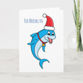 Cute dolphin with Santa hat cartoon Karte