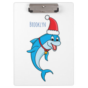 Cute dolphin with Santa hat cartoon Klemmbrett