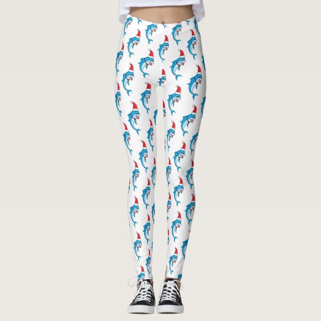 Cute dolphin with Santa hat cartoon Leggings (Vorderseite)