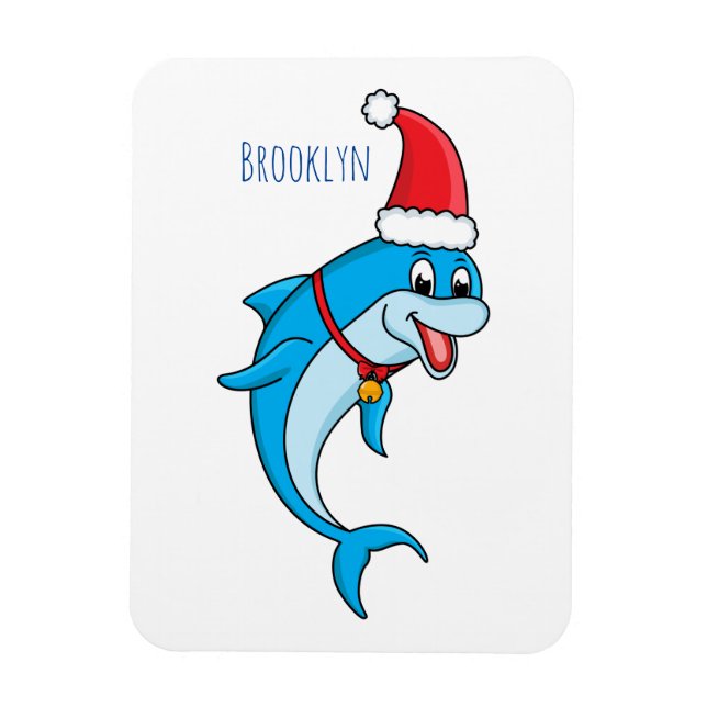 Cute dolphin with Santa hat cartoon Magnet (Vertikal)
