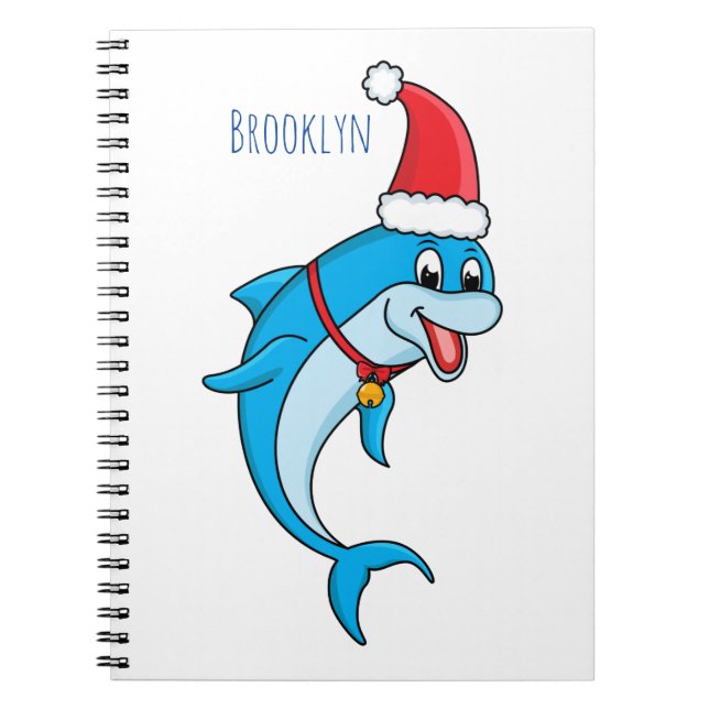 Cute dolphin with Santa hat cartoon Notizblock (Vorderseite)