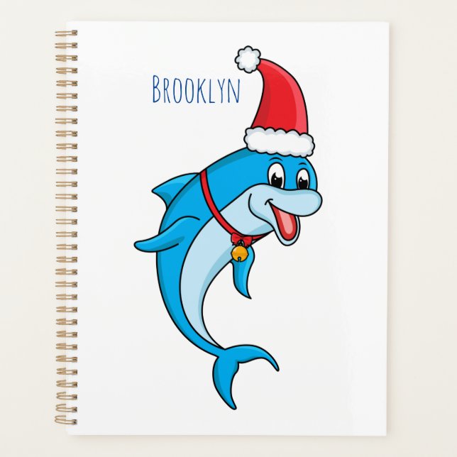 Cute dolphin with Santa hat cartoon Planer (Vorderseite)
