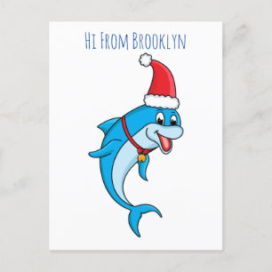 Cute dolphin with Santa hat cartoon Postkarte
