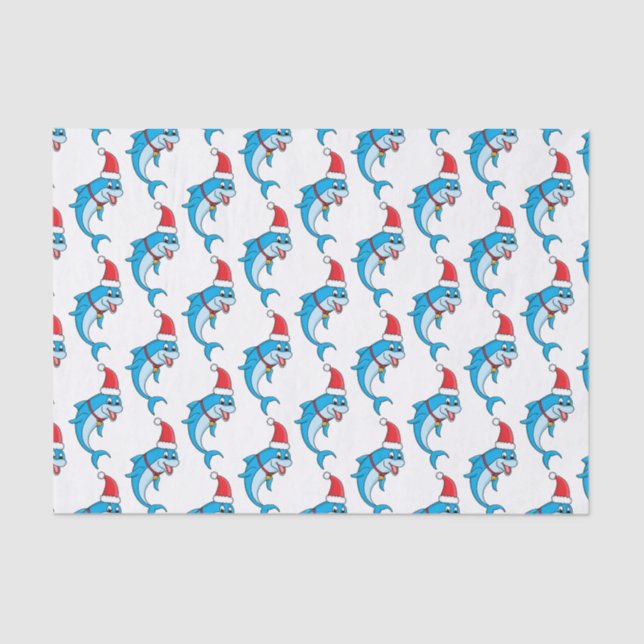 Cute dolphin with Santa hat cartoon Seidenpapier (Vorderseite)