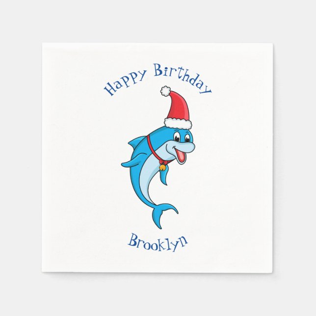 Cute dolphin with Santa hat cartoon Serviette (Vorderseite)