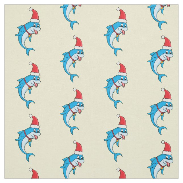 Cute dolphin with Santa hat cartoon Stoff (Muster)