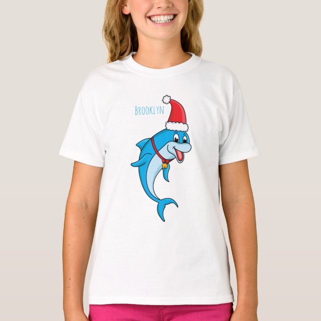 Cute dolphin with Santa hat cartoon T-Shirt (Vorderseite)