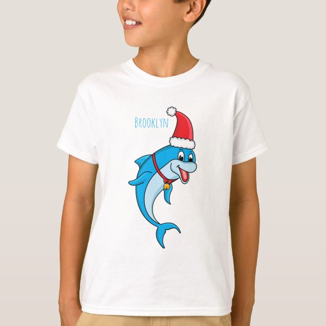 Cute dolphin with Santa hat cartoon T-Shirt (Vorderseite)