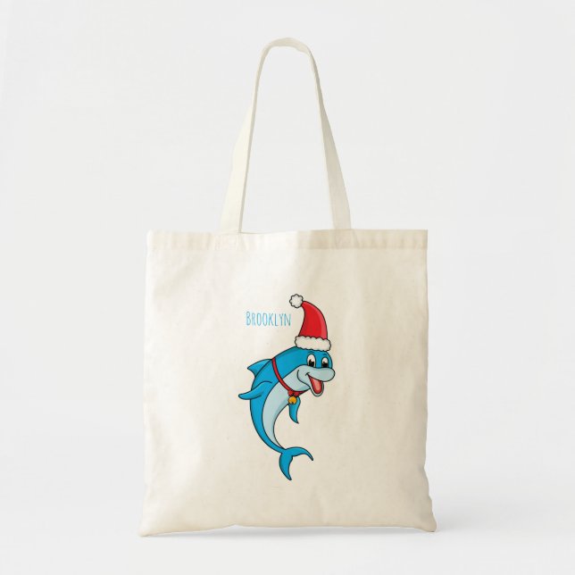 Cute dolphin with Santa hat cartoon Tragetasche (Vorne)
