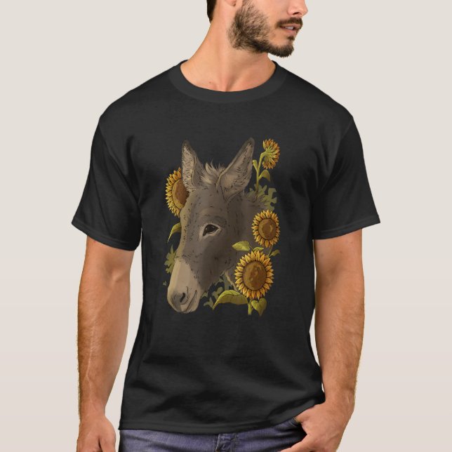 Cute donkey mule Muli motif with sunflowers T-Shirt (Vorderseite)