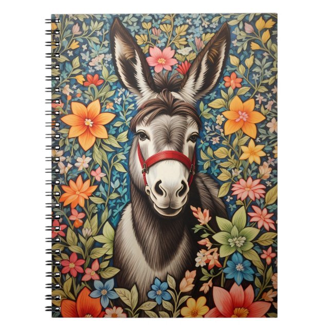 Cute Donkey On Colorful Floral Background Notizblock (Vorderseite)
