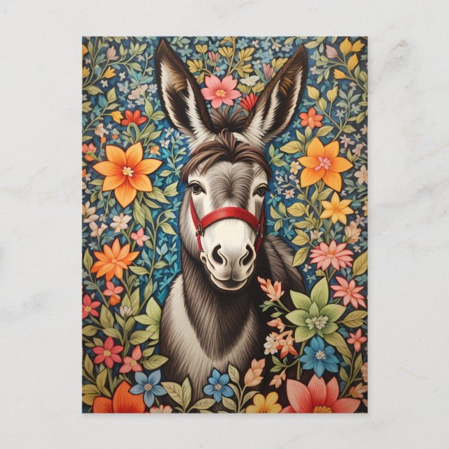 Cute Donkey On Colorful Floral Background Postkarte (Vorderseite)