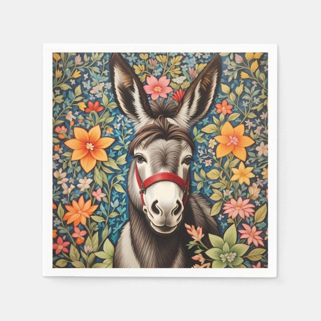 Cute Donkey On Colorful Floral Background Serviette (Vorderseite)