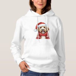 Cute Doodle Dog Christmas Santa Hat & Scarf Hoodie