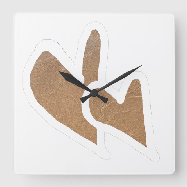 Cute Doodle Sand Hearts Coastal Sandy Beach 2021 Quadratische Wanduhr (Vorderseite)