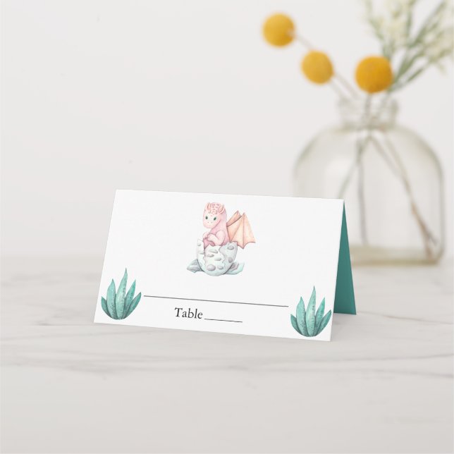 Cute Dragon Baby Shower & Birthday Table Name  Platzkarte (Vorderseite)