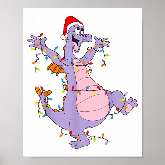 Cute Dragon Christmas Lights Santa Hat Animal Men  Poster (Vorne)
