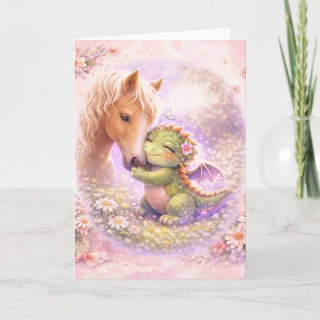 Cute Dragon & Horse Friendship Greeting Card Karte (Vorderseite)