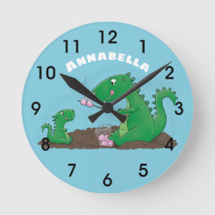 Cute dragons roasting marshmallows cartoon runde wanduhr