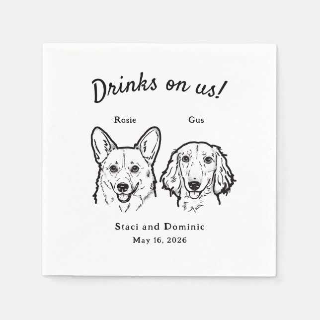 Cute Drinks On Us Corgi Dachshund Wedding Dog Serviette (Vorderseite)