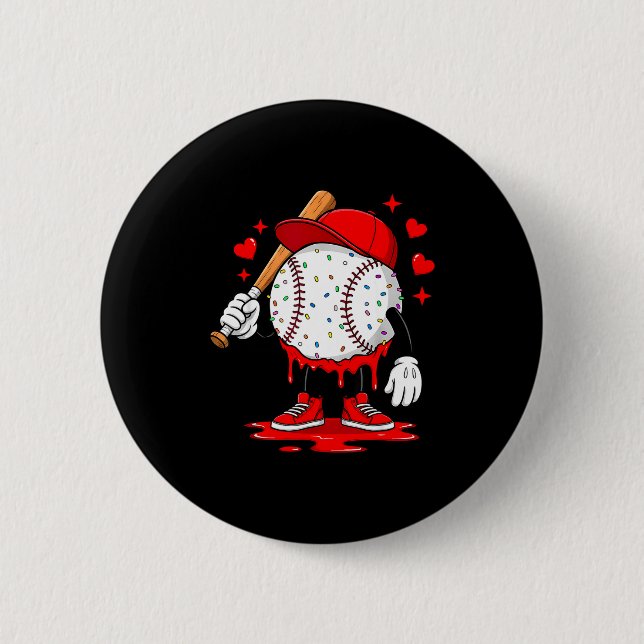 Cute Dripng Baseball Lover Valentines Day Boys Kid Button (Vorderseite)