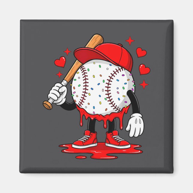 Cute Dripng Baseball Lover Valentines Day Boys Kid Magnet (Vorne)