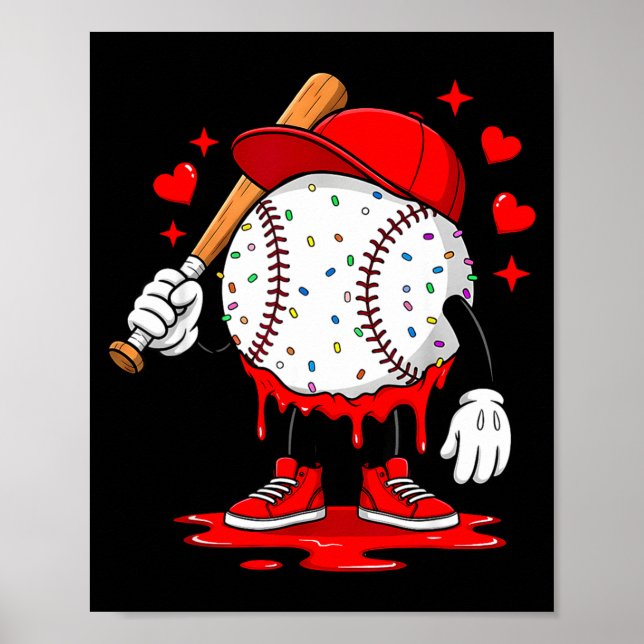 Cute Dripng Baseball Lover Valentines Day Boys Kid Poster (Vorne)
