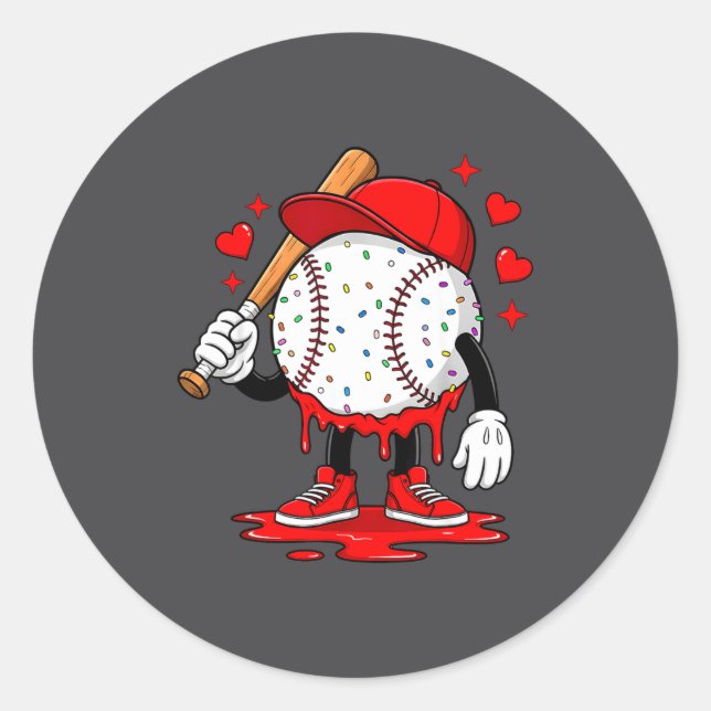Cute Dripng Baseball Lover Valentines Day Boys Kid Runder Aufkleber (Vorderseite)
