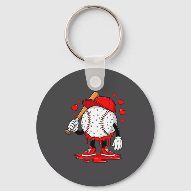 Cute Dripng Baseball Lover Valentines Day Boys Kid Schlüsselanhänger (Vorderseite)