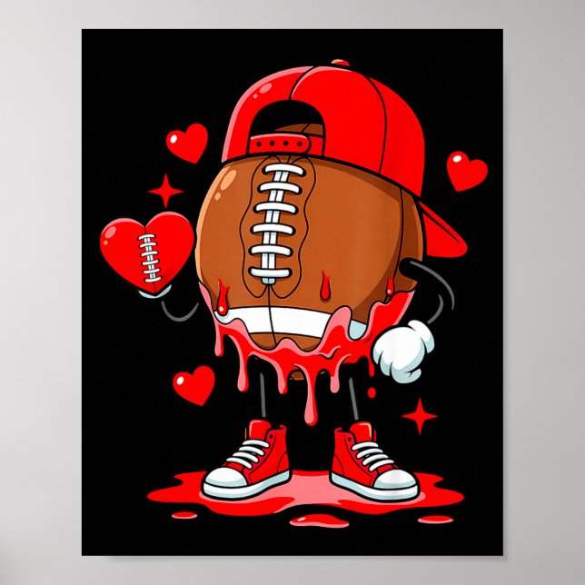 Cute Dripng Football Lover Heart Valentines Day Bo Poster (Vorne)