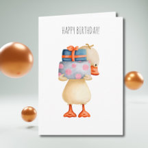 Cute Duck and Presents Happy Birthday
