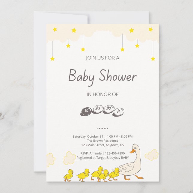 Cute Duck Baby Shower Illustration Minimal Style Einladung (Vorderseite)