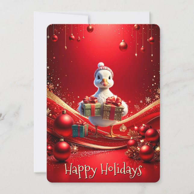 Cute Duck Christmas Holiday Card Feiertagskarte (Vorderseite)