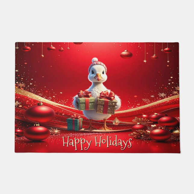 Cute Duck Christmas Holiday Doormat Fußmatte (Vorderseite)