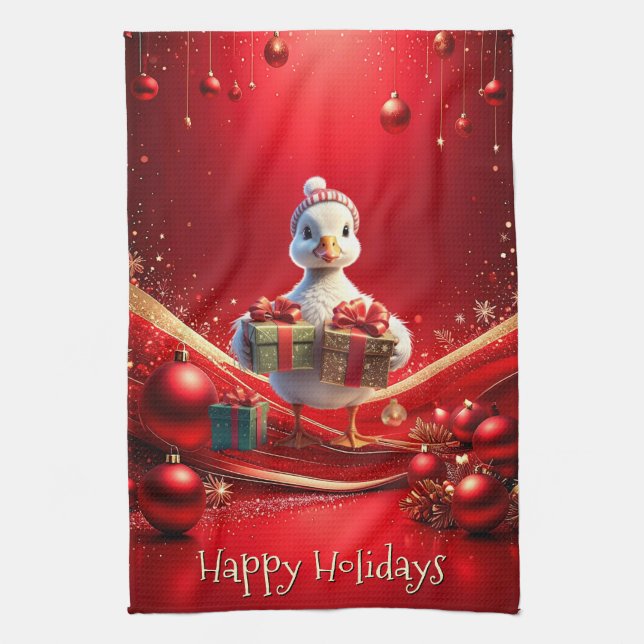 Cute Duck Christmas Holiday Kitchen Towel Geschirrtuch (Vertikal)