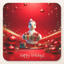 Cute Duck Christmas Holiday Paper Coaster Rechteckiger Pappuntersetzer