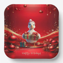 Cute Duck Christmas Holiday Paper Plate